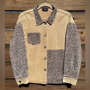LTX Sportswear Tan Leopard Print Faded Denim Jacket